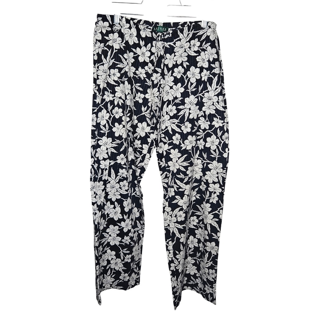 Lauren Ralph Lauren Womens Navy Blue White Floral‎ Cotton Pajama Pants Small S